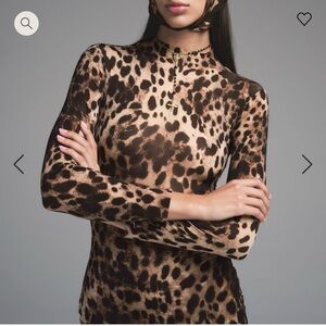 DOLCE&GABBANA X SKIMS MILKY SHEER MOCK NECK LONG DRESS | LEOPARD Size XXS